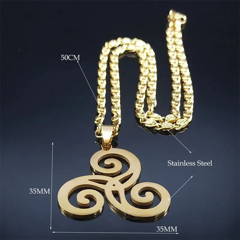 Celtics Triskele Triskelion Necklace Stainless Steel Gold Color Triple Spiral Pendant Necklaces