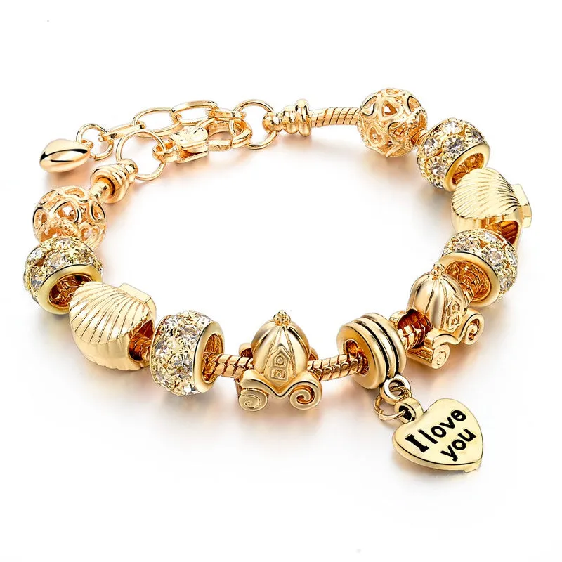 Famous Jewelry Gold Heart Charm Bracelets & Bangles Snake Chain Bracelets For Women Pulsera